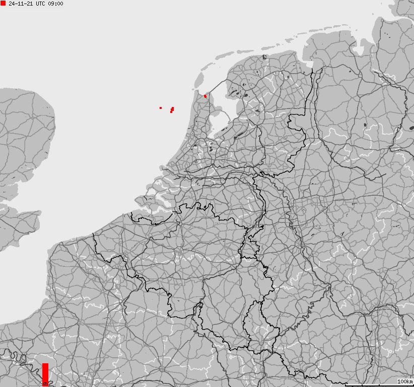 Map of lightnings across Belgium, Luxembourg, Netherlands