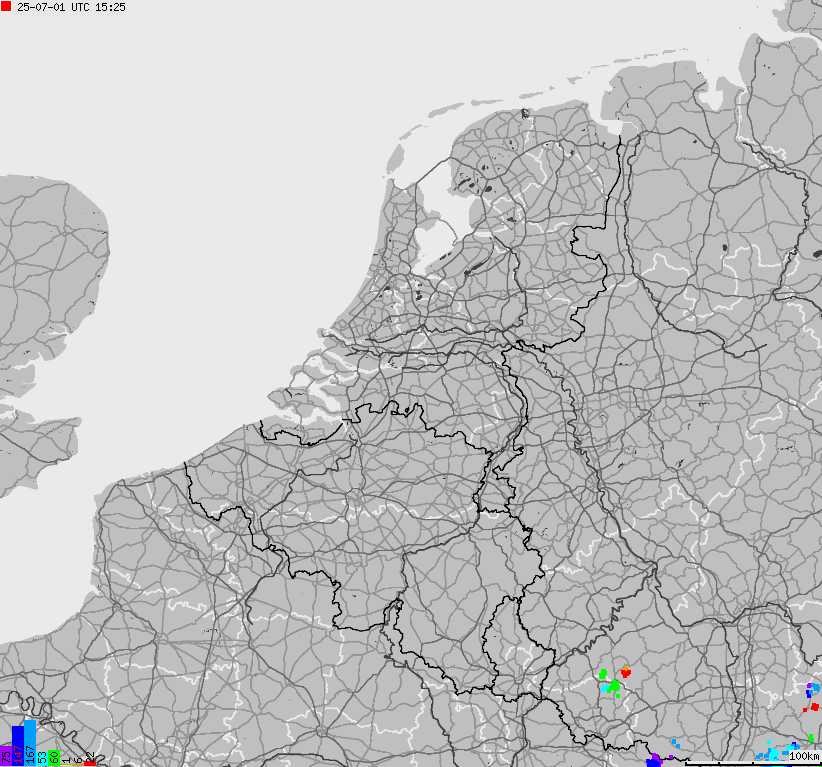 Mapa wyładowań atmosferycznych na obszarze Belgii, Luksemburga, Niderlandów