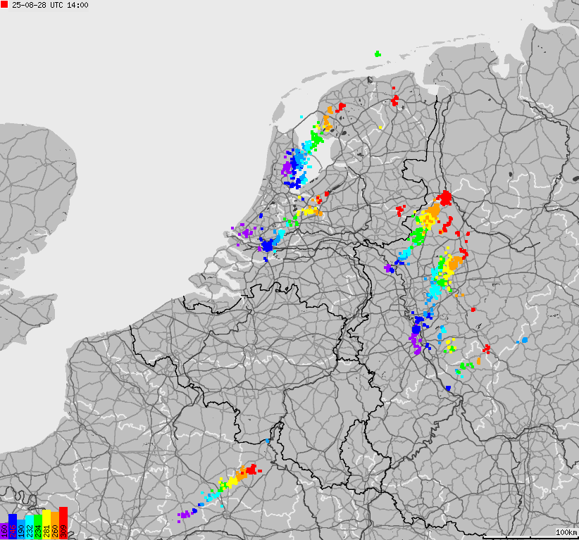 Map of lightnings across Belgium, Luxembourg, Netherlands