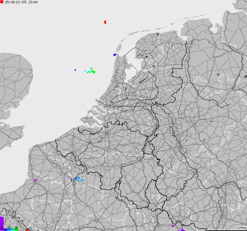 Mapa wyładowań atmosferycznych na obszarze Belgii, Luksemburga, Niderlandów
