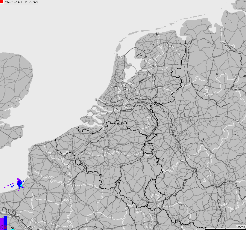 Mapa wyładowań atmosferycznych na obszarze Belgii, Luksemburga, Niderlandów