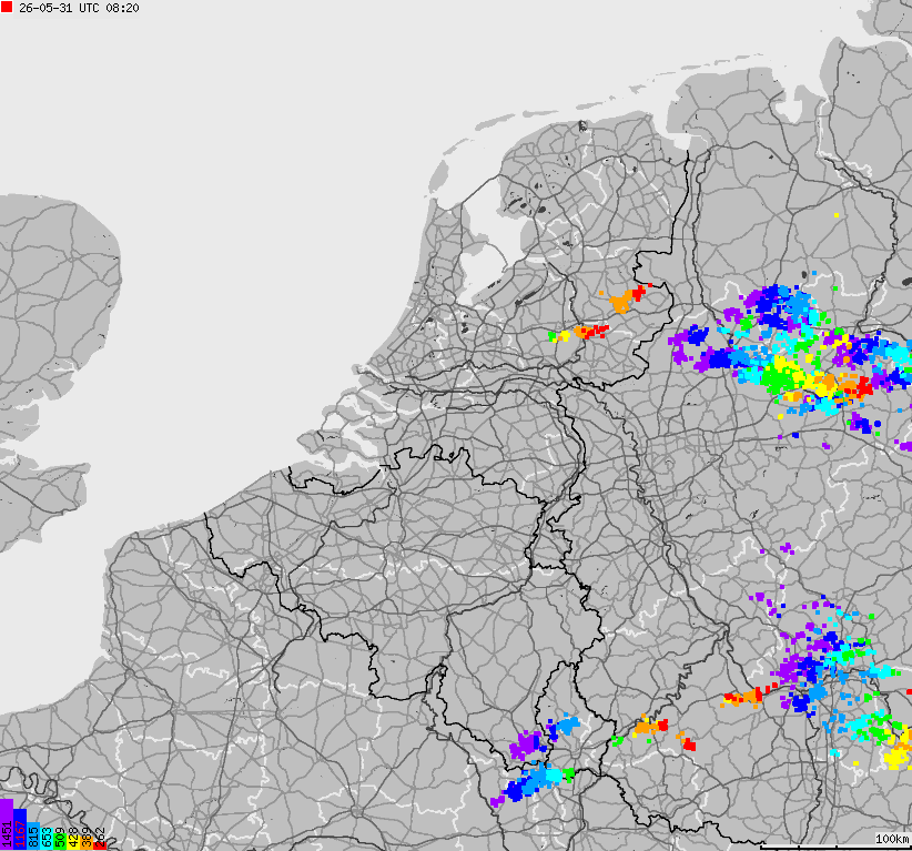 Map of lightnings across Belgium, Luxembourg, Netherlands