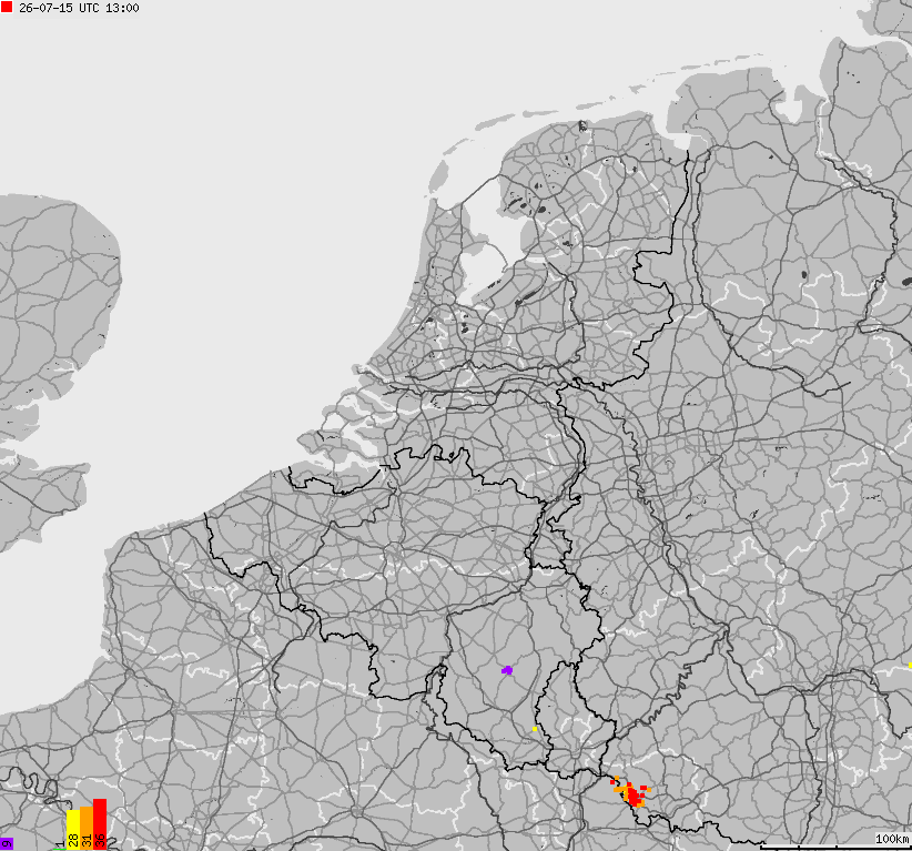 Map of lightnings across Belgium, Luxembourg, Netherlands