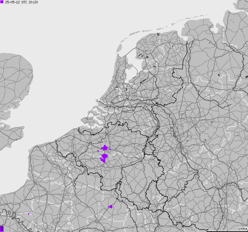 Mapa wyładowań atmosferycznych na obszarze Belgii, Luksemburga, Niderlandów
