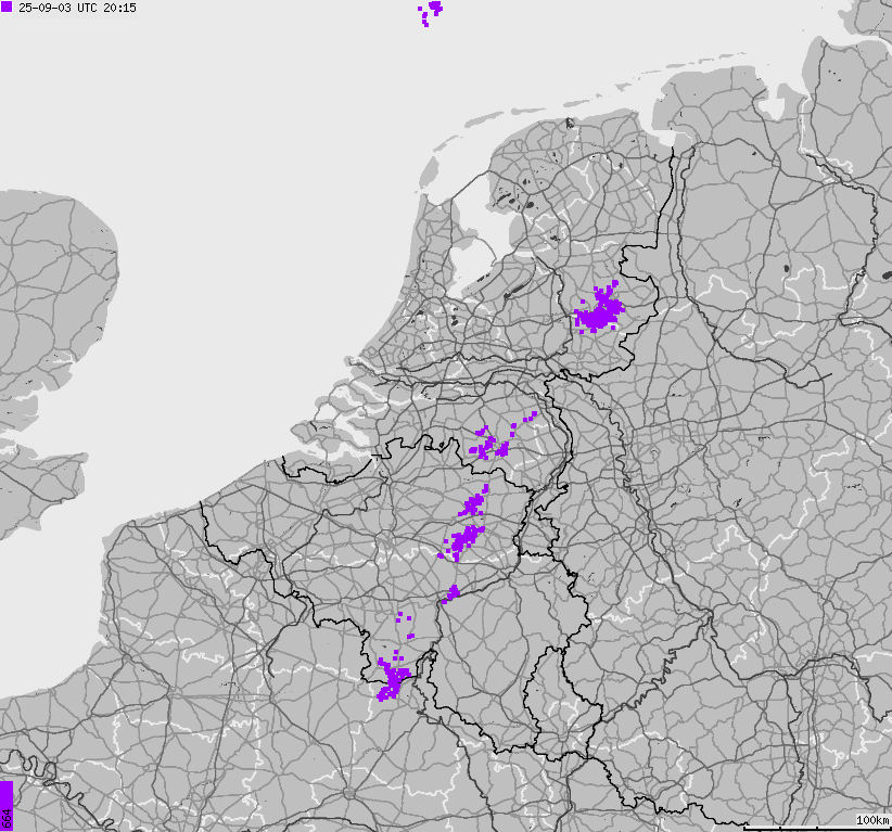 Map of lightnings across Belgium, Luxembourg, Netherlands