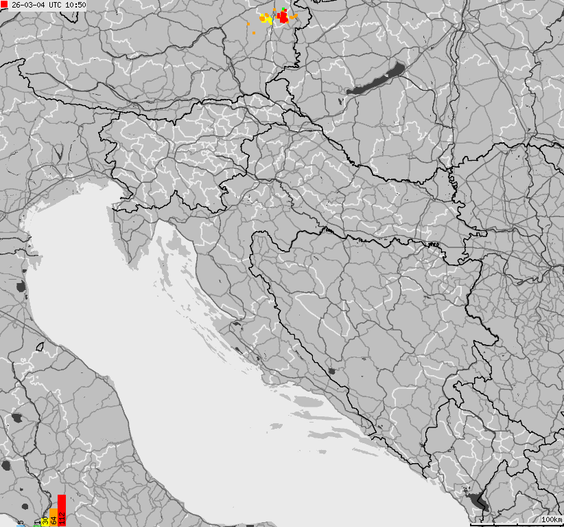 Map of lightnings across Bosnia and Herzegovina, Croatia, Slovenia