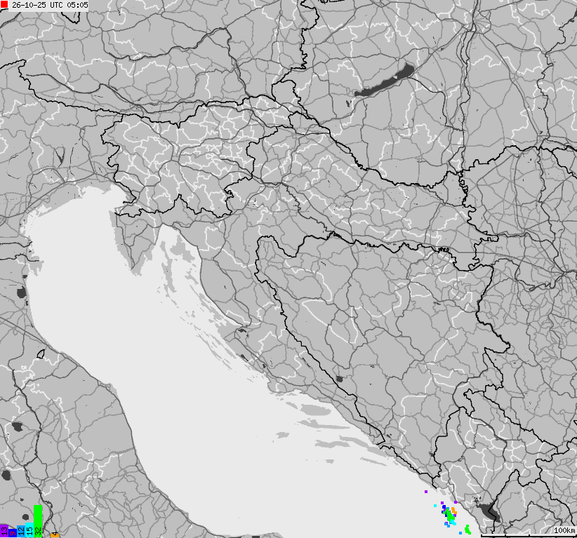 Mapa wyładowań atmosferycznych na obszarze Bośni i Hercegowiny, Chorwacji, Słowenii