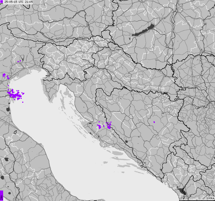 Mapa wyładowań atmosferycznych na obszarze Bośni i Hercegowiny, Chorwacji, Słowenii