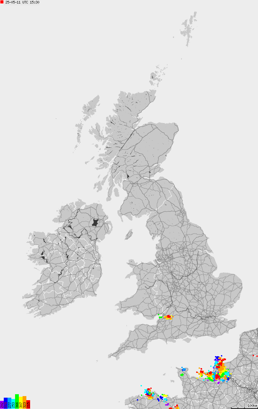 Map of lightnings across British Isles