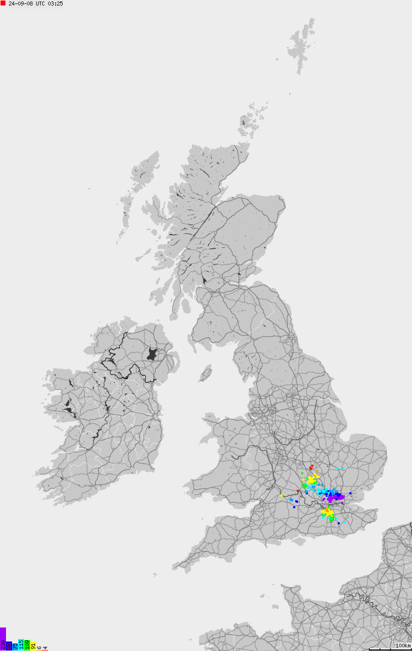 Map of lightnings across British Isles