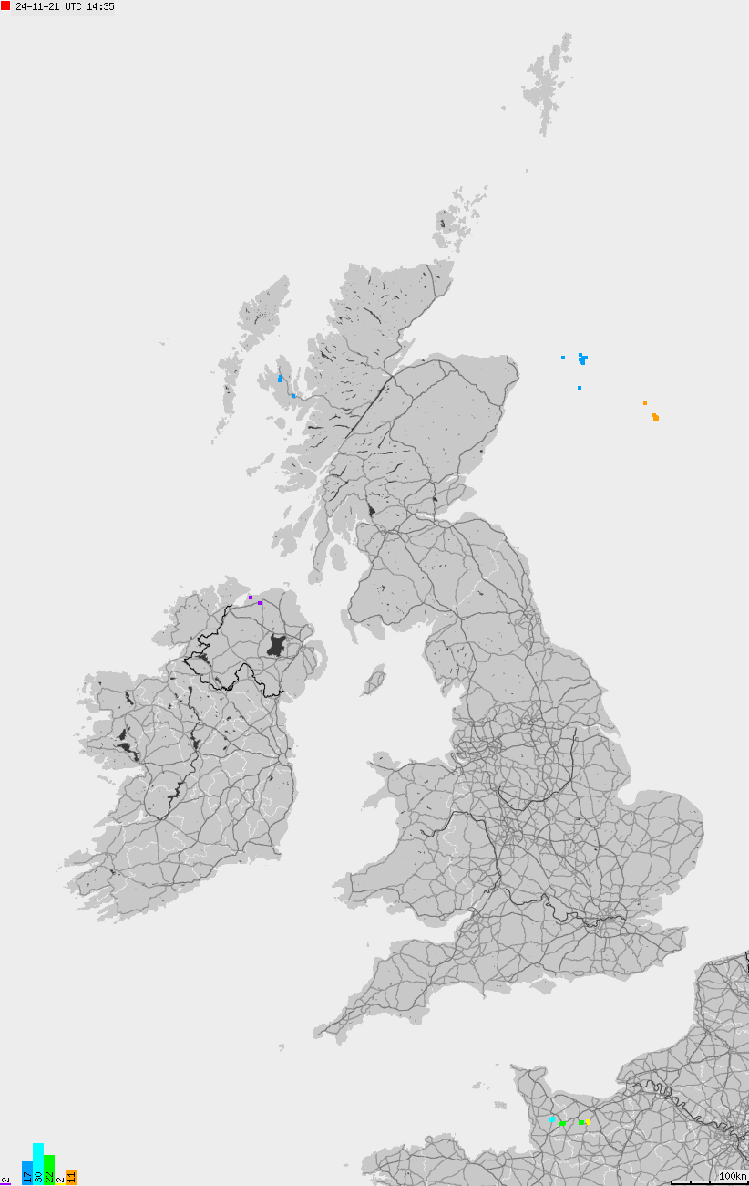 Map of lightnings across British Isles