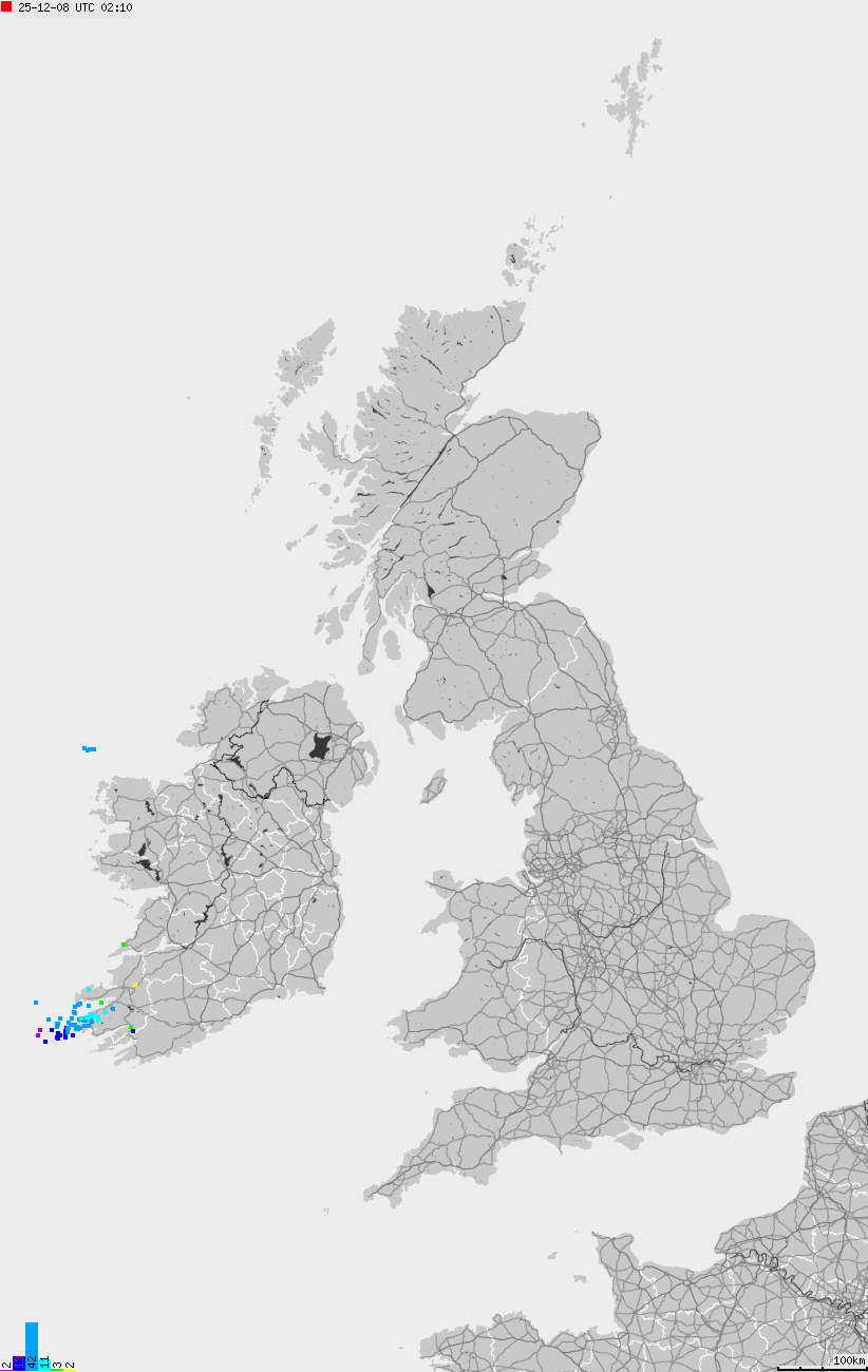 Map of lightnings across British Isles