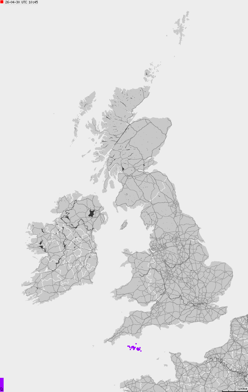 Map of lightnings across British Isles