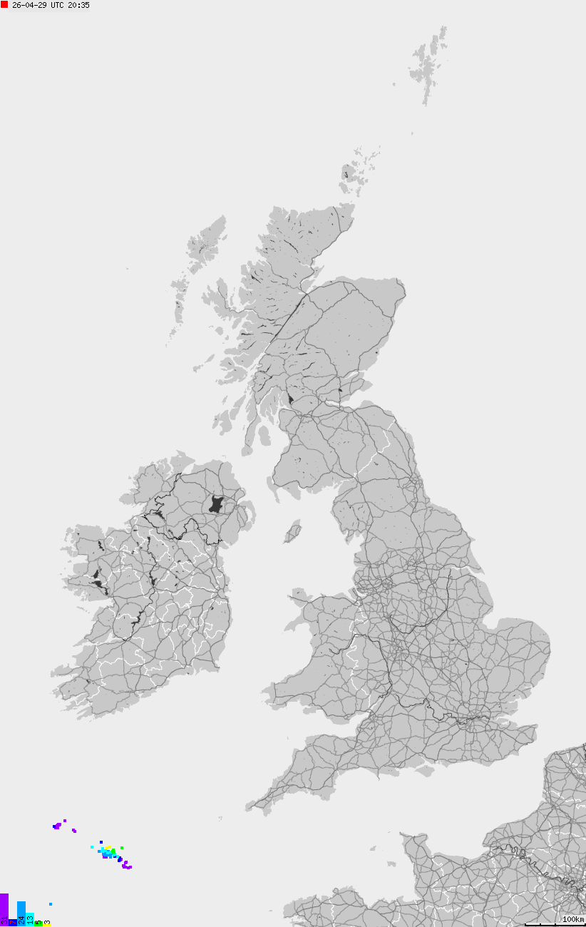 Map of lightnings across British Isles