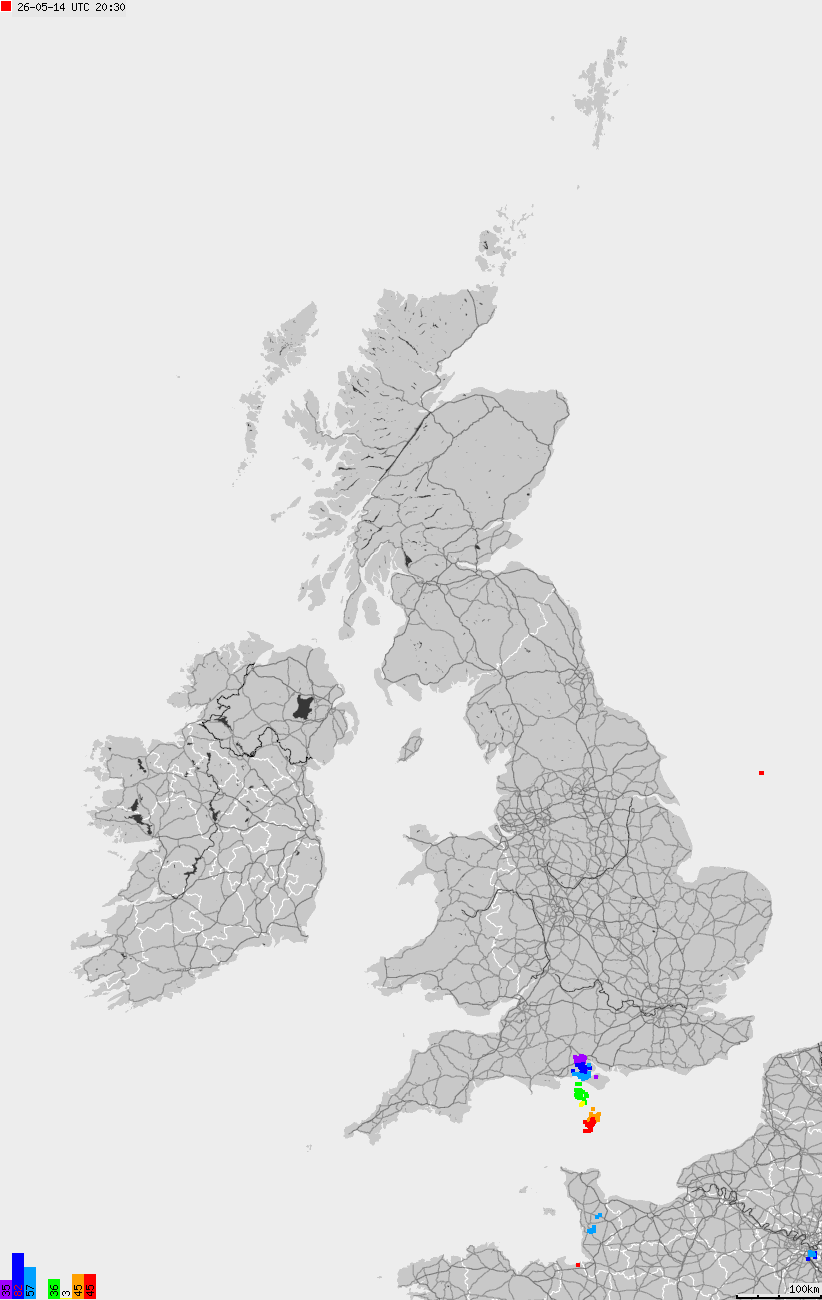 Map of lightnings across British Isles