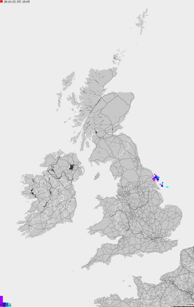 Map of lightnings across British Isles