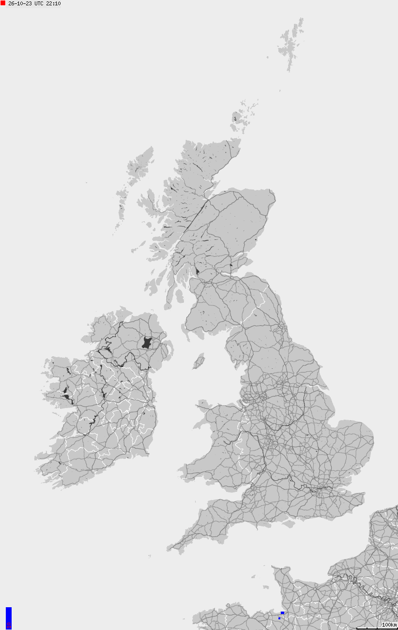 Map of lightnings across British Isles