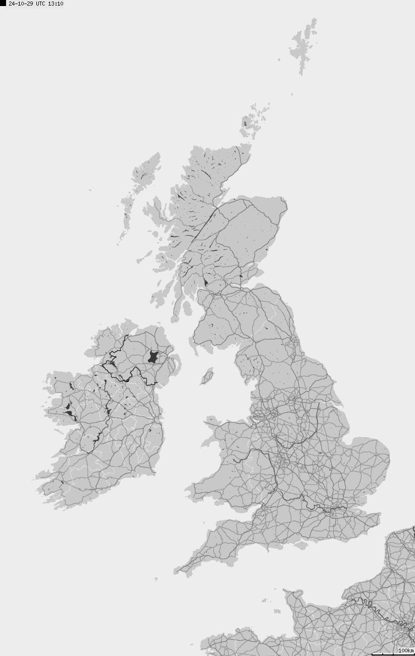 Map of lightnings across British Isles