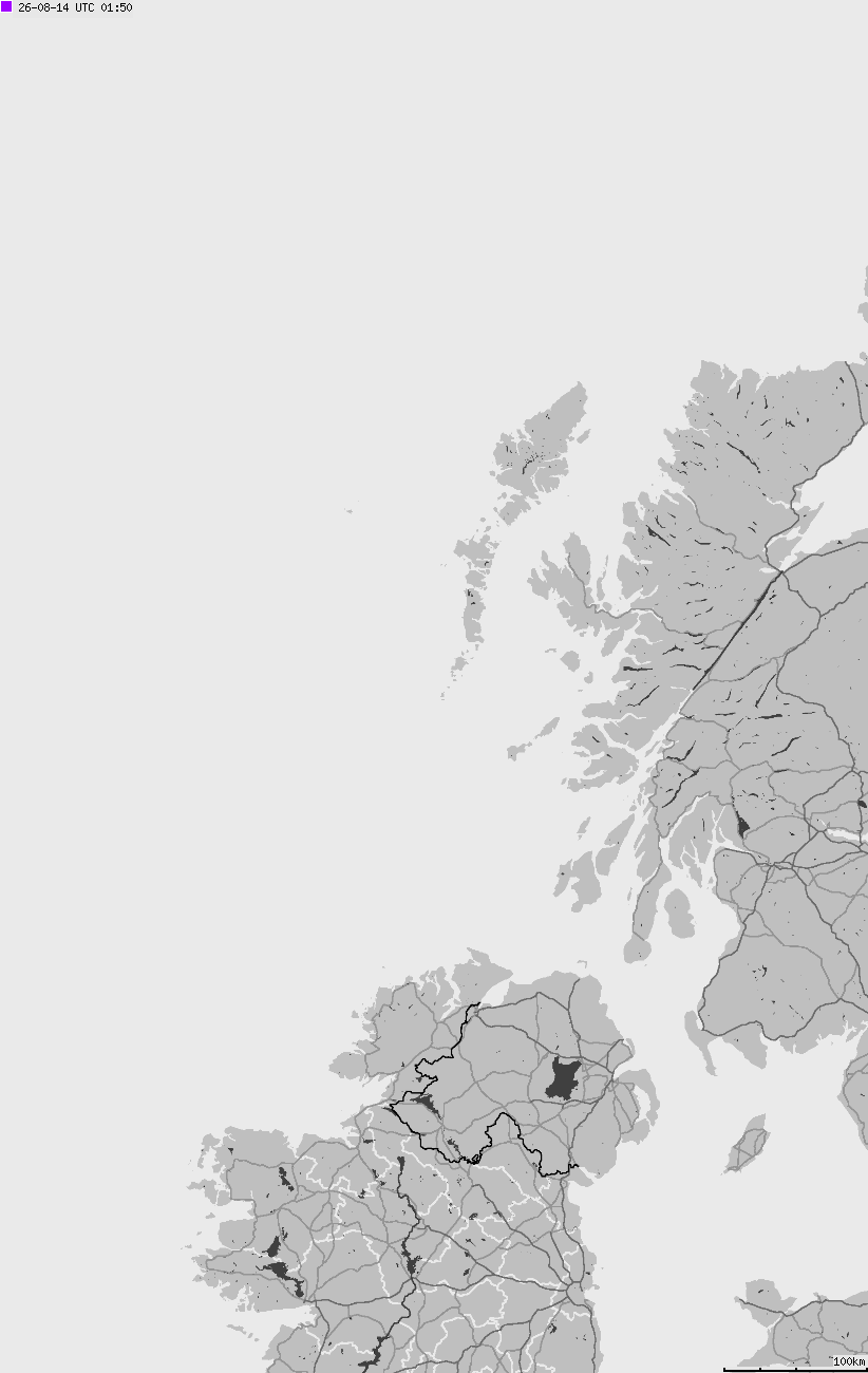 Mapa wyładowań atmosferycznych na obszarze Wysp Brytyjskich