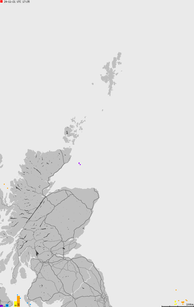 Map of lightnings across British Isles