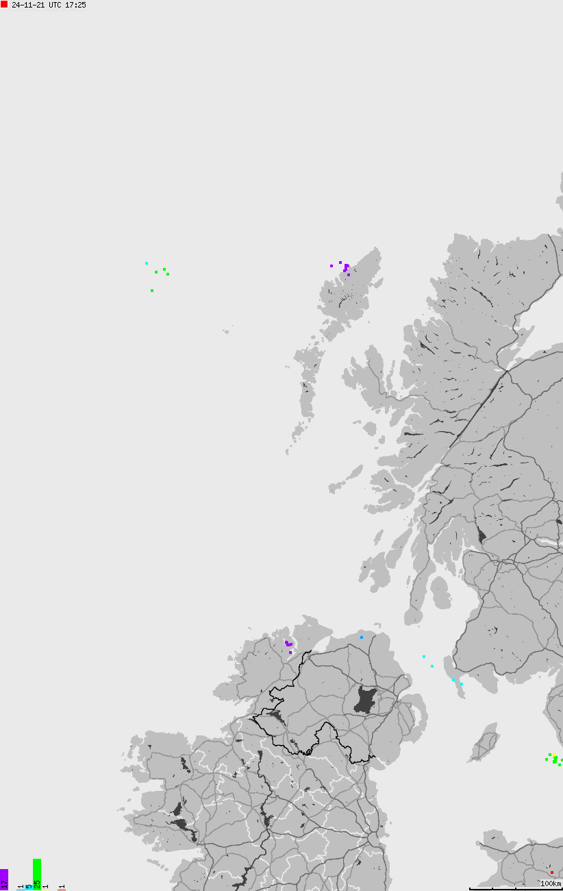 Map of lightnings across British Isles