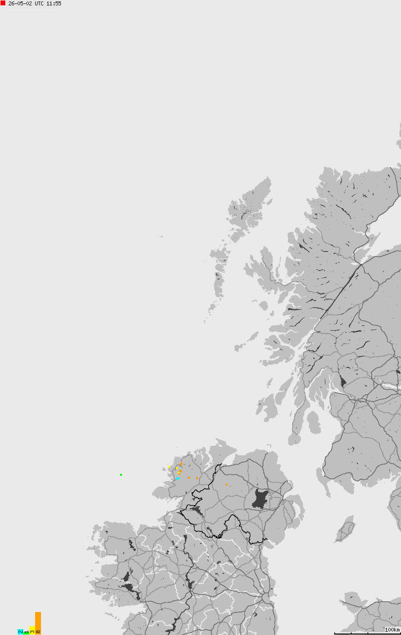 Map of lightnings across British Isles