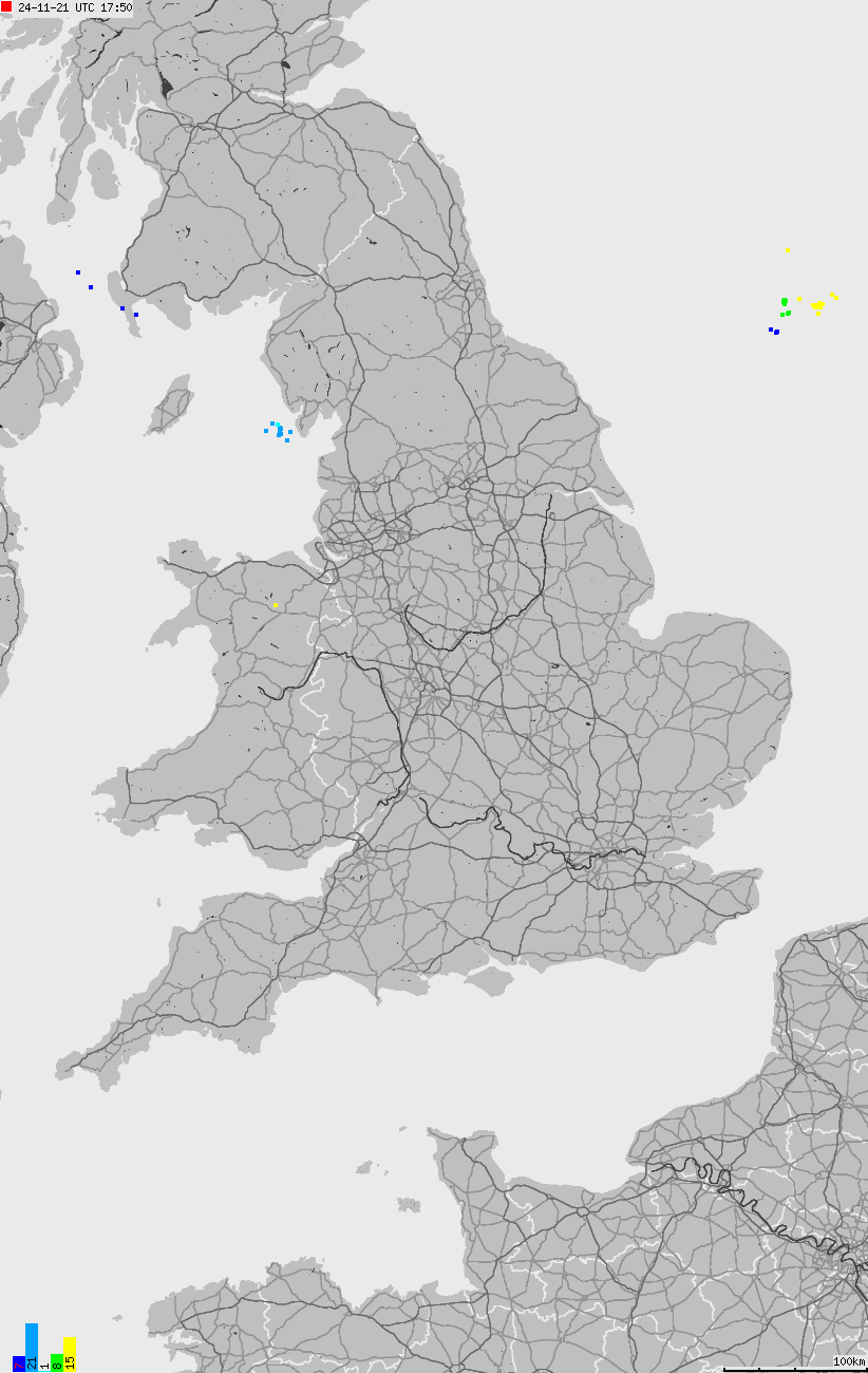 Map of lightnings across British Isles