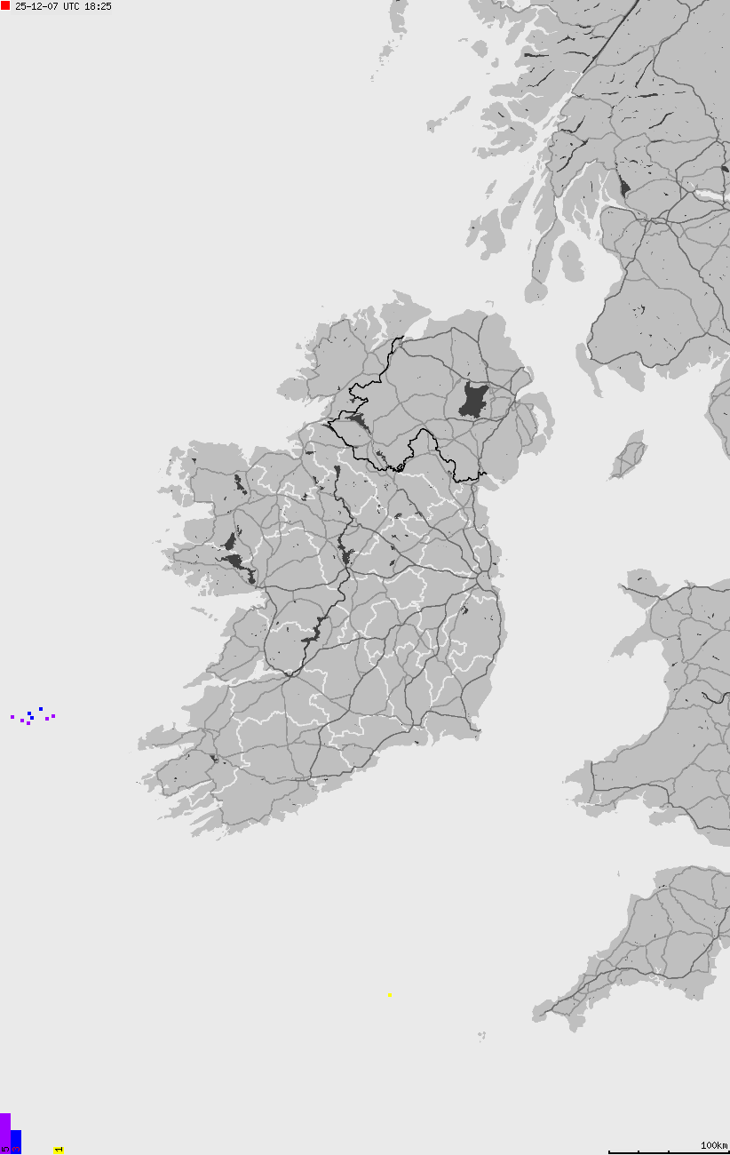 Map of lightnings across British Isles