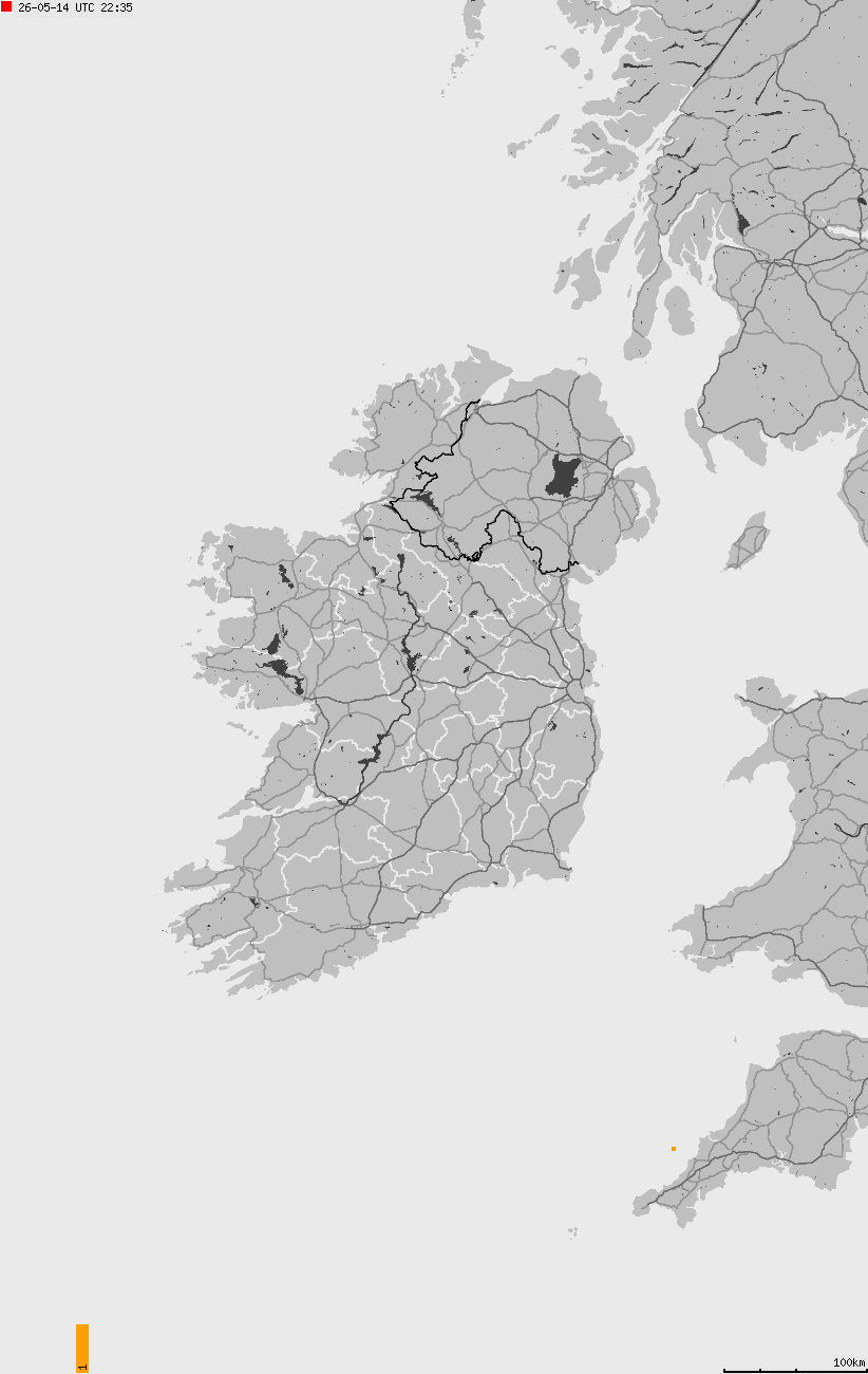 Map of lightnings across British Isles