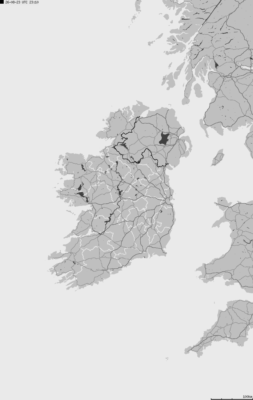 Mapa wyładowań atmosferycznych na obszarze Wysp Brytyjskich