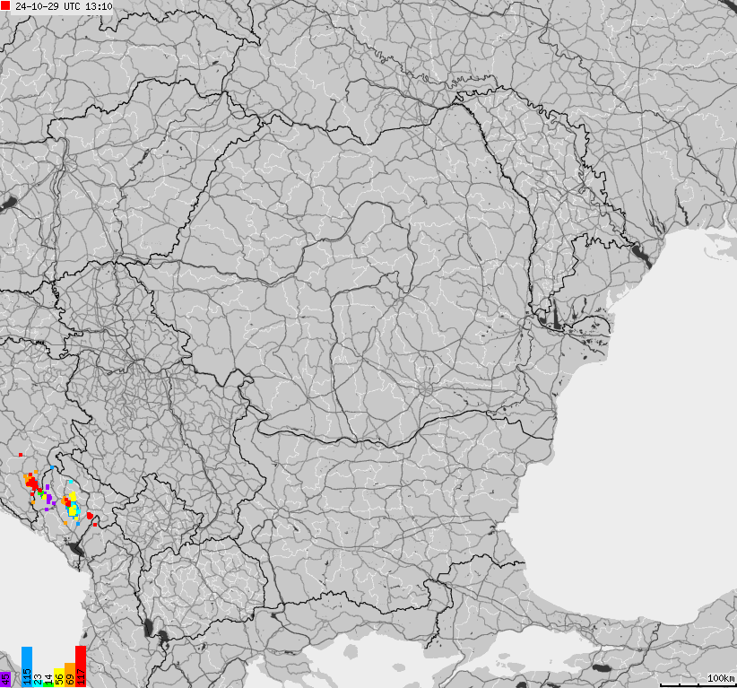 Map of lightnings Bulgaria, Moldavia, Romania