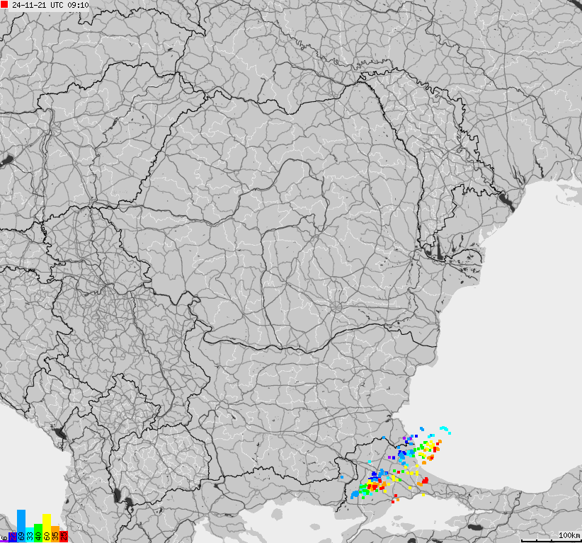 Map of lightnings Bulgaria, Moldavia, Romania