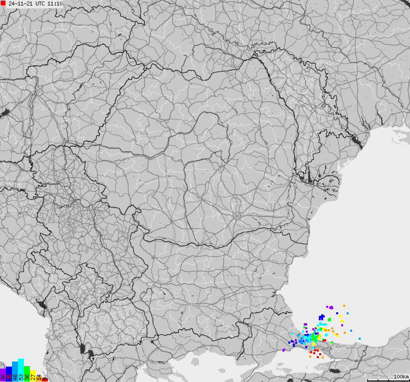 Map of lightnings Bulgaria, Moldavia, Romania