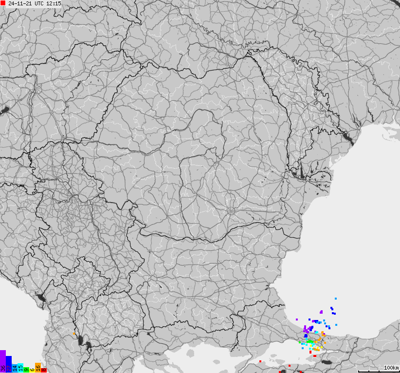 Map of lightnings Bulgaria, Moldavia, Romania