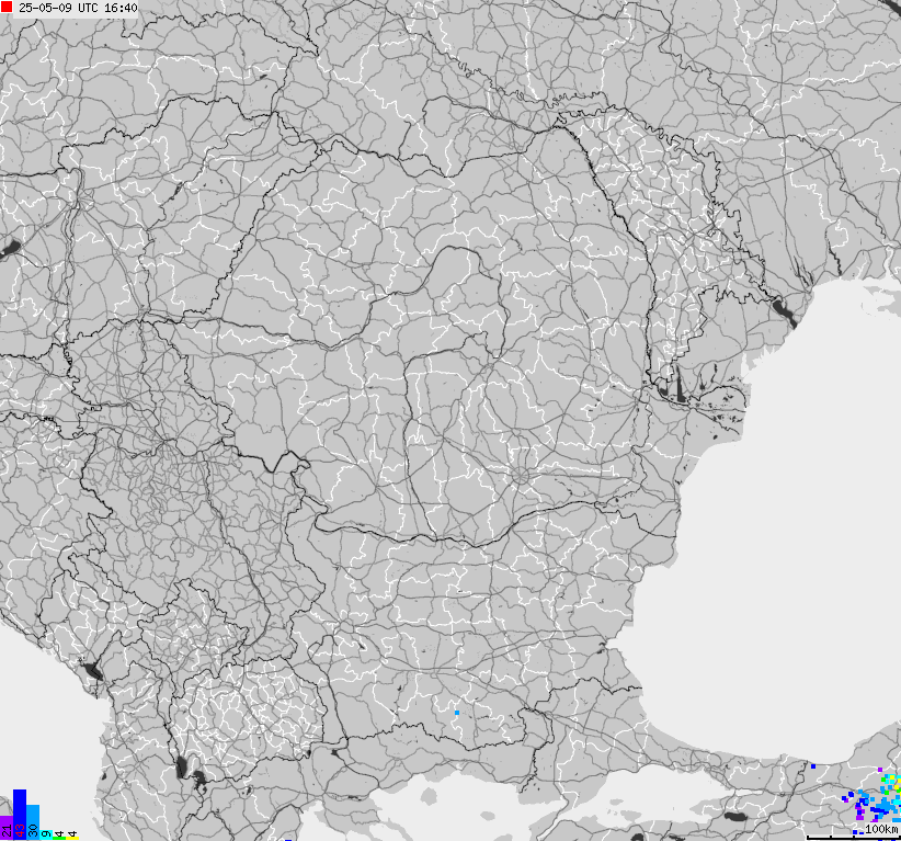 Mapa wyładowań atmosferycznych Bułgarii, Mołdawii, Rumunii
