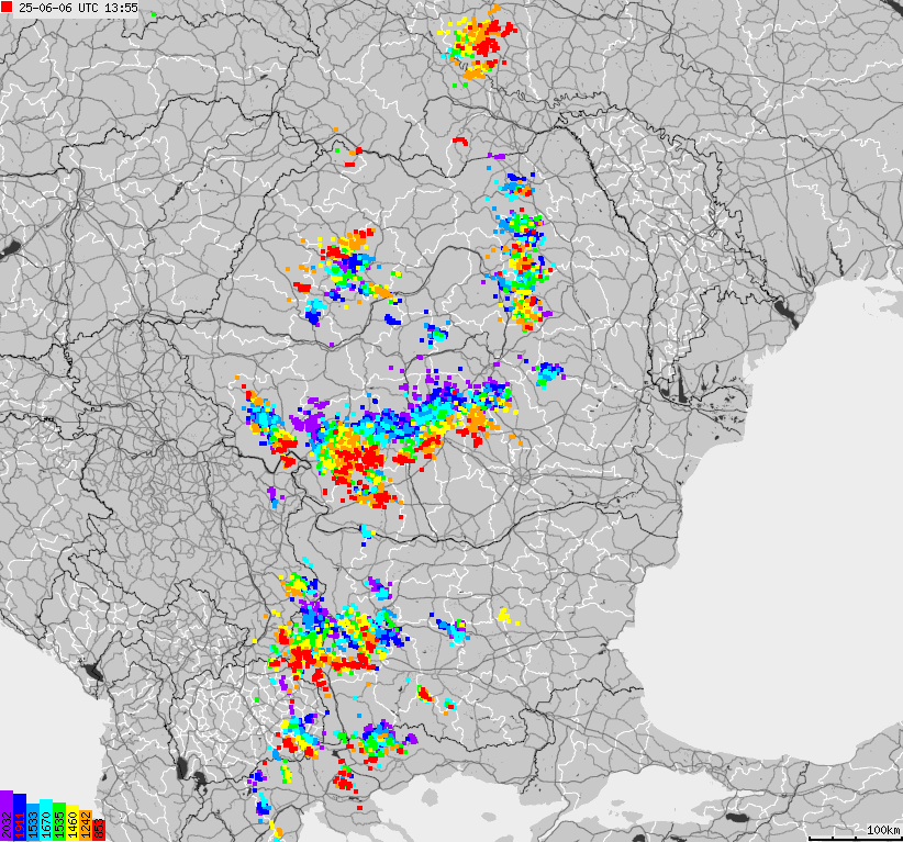 Map of lightnings Bulgaria, Moldavia, Romania
