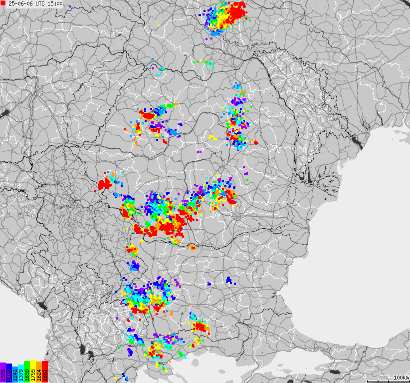 Map of lightnings Bulgaria, Moldavia, Romania