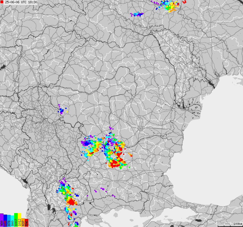 Map of lightnings Bulgaria, Moldavia, Romania