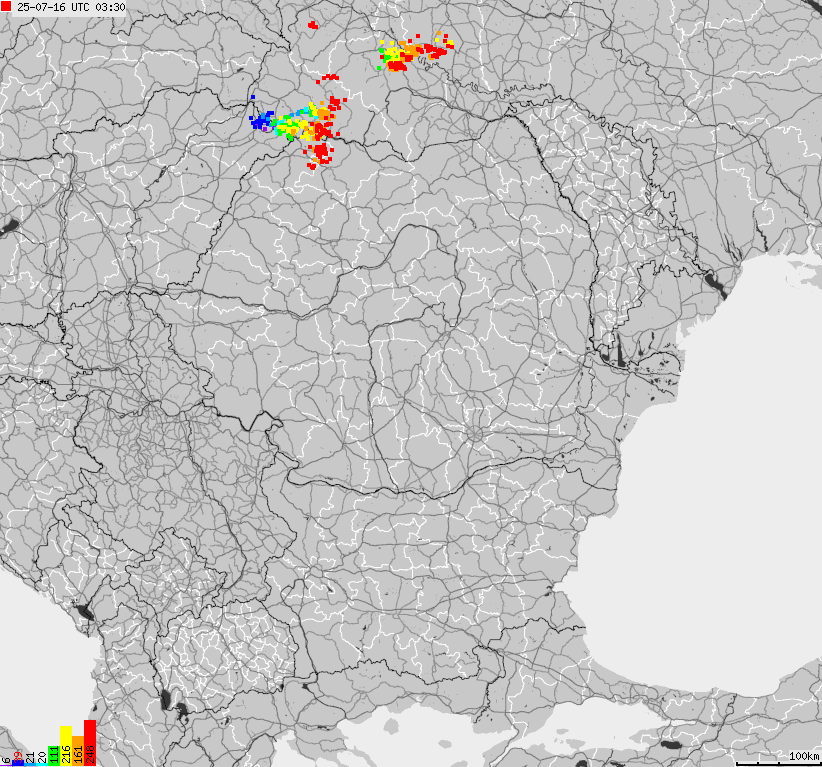 Map of lightnings Bulgaria, Moldavia, Romania