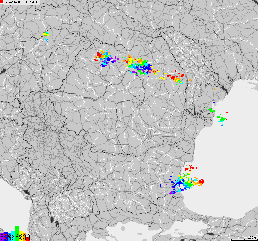 Map of lightnings Bulgaria, Moldavia, Romania