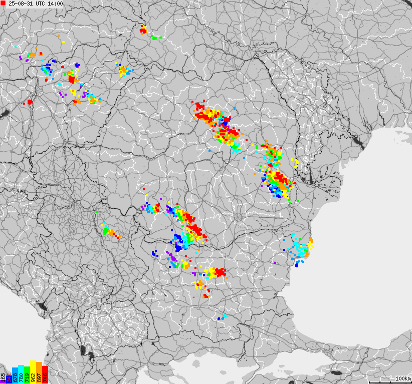 Map of lightnings Bulgaria, Moldavia, Romania