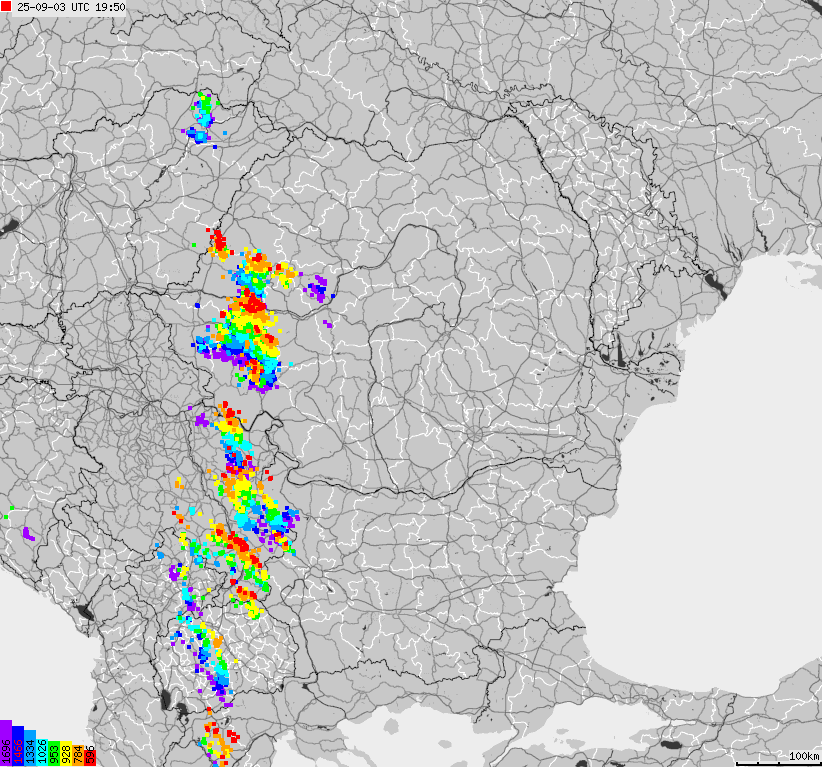 Map of lightnings Bulgaria, Moldavia, Romania