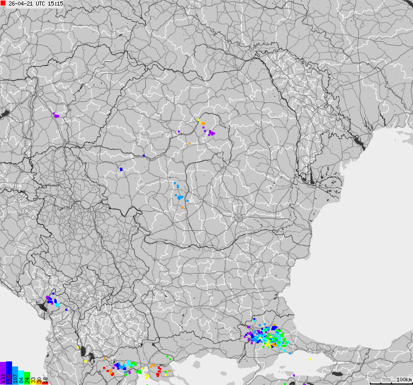Map of lightnings Bulgaria, Moldavia, Romania
