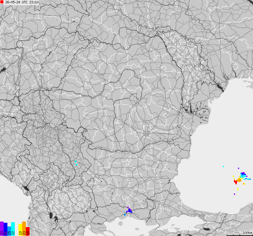 Map of lightnings Bulgaria, Moldavia, Romania