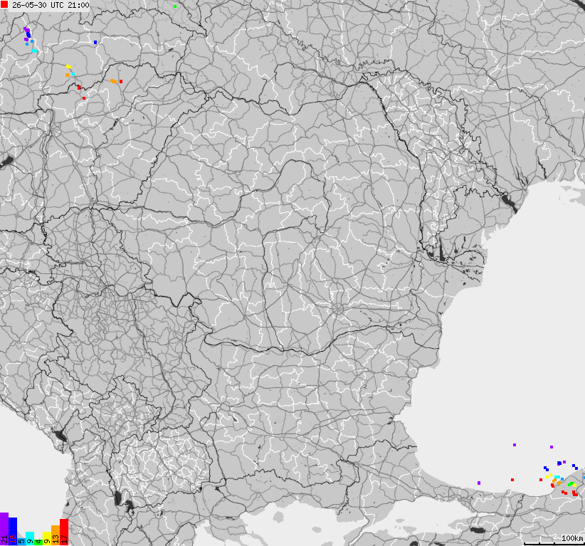 Map of lightnings Bulgaria, Moldavia, Romania