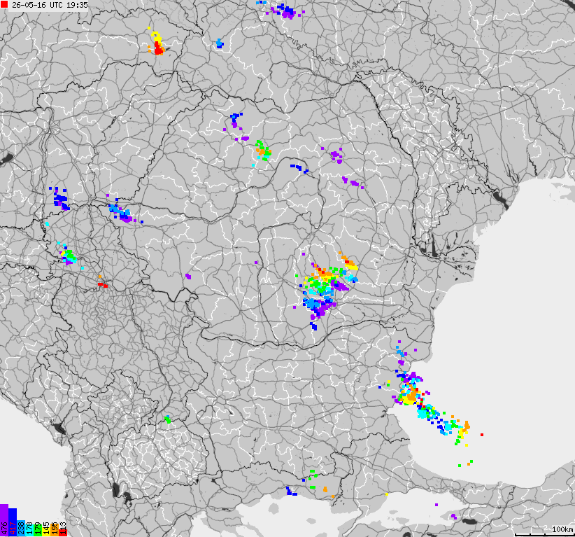 Map of lightnings Bulgaria, Moldavia, Romania