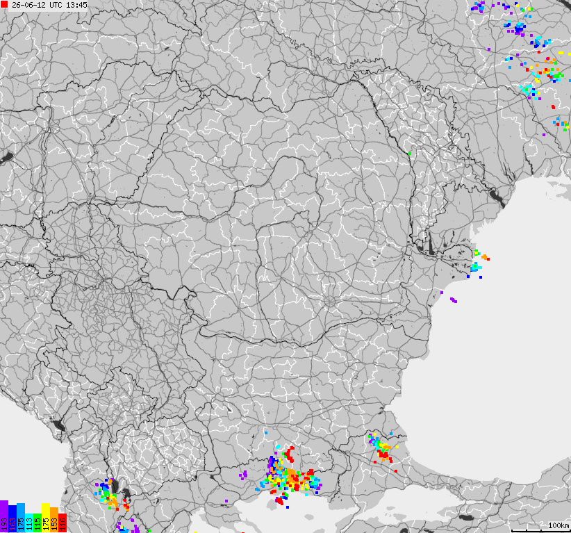 Map of lightnings Bulgaria, Moldavia, Romania