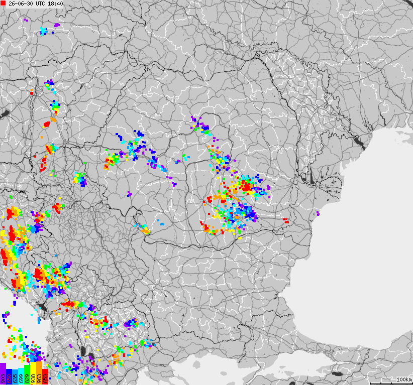 Map of lightnings Bulgaria, Moldavia, Romania