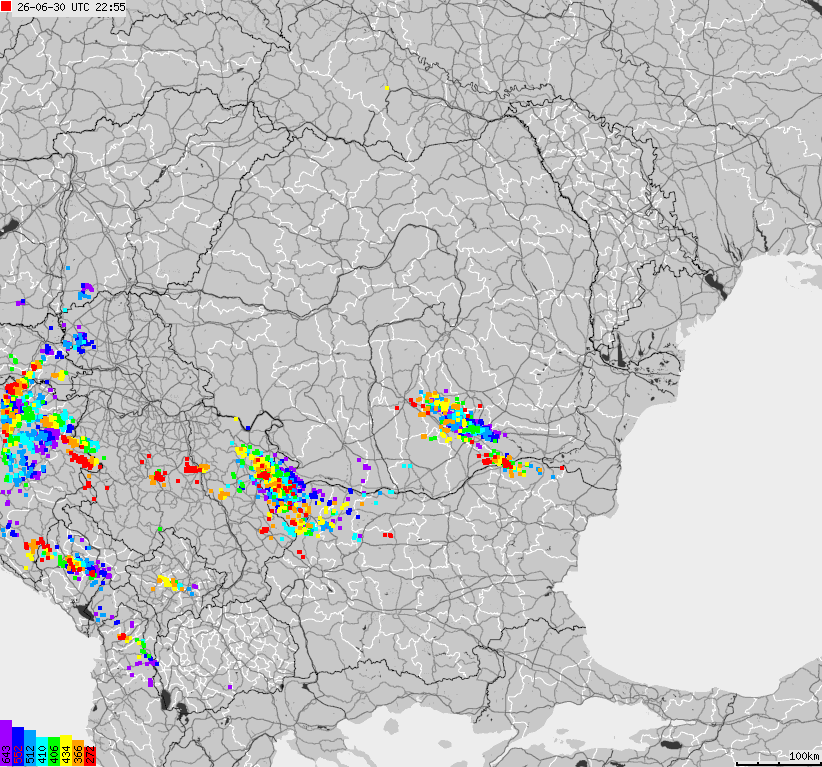 Map of lightnings Bulgaria, Moldavia, Romania