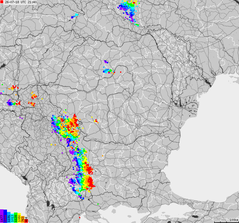Map of lightnings Bulgaria, Moldavia, Romania